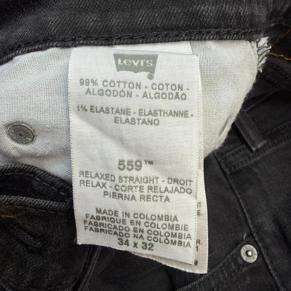 Levi's 559 Jeans Men Relaxed Straight Black 34x31 Cotton‎ Stretch Denim Casual